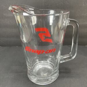 Snap-On Tools Logo clear Glass 9 inch tall Beer Pitcher Heavy Red Logo